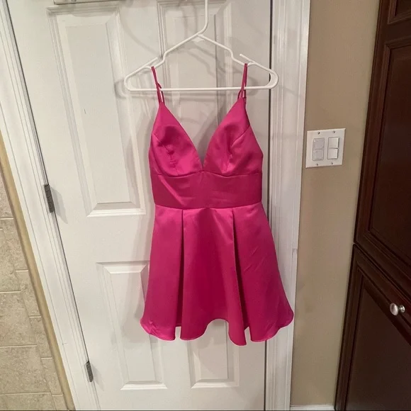 open lace back dress Hot Pink Short Party Gown Homecoming Dresses fg6330 – formalgowns
